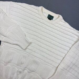 Vintage Izod Crewneck Sweater Thick Knit Off White Fisherman Womens XL USA made